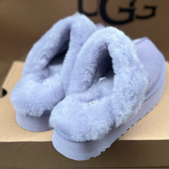 UGG Disquette Platform Sheepskin Suede Fur Lilac Lavender Slip On Shoe Sz 8 NEW - Picture 5 of 16